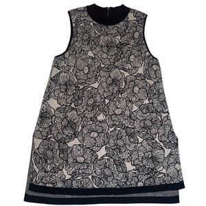 Lagenlook Academia Floral Jacquard Knit Sleeveless Tunic Sweater Mock Neck Large